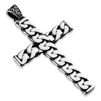 Curb Chain Cross Stainless Steel Pendant With Tribal Pattern Clasp - Shop-Tetuan