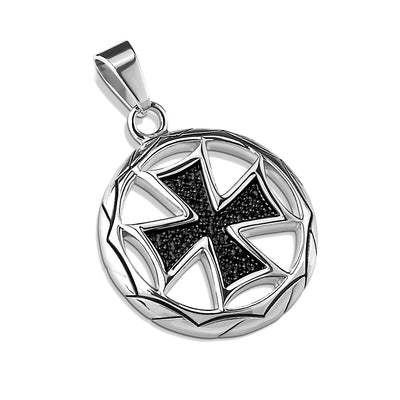Iron Cross Encased by Circle Stainless Steel Pendant Chain - Shop-Tetuan