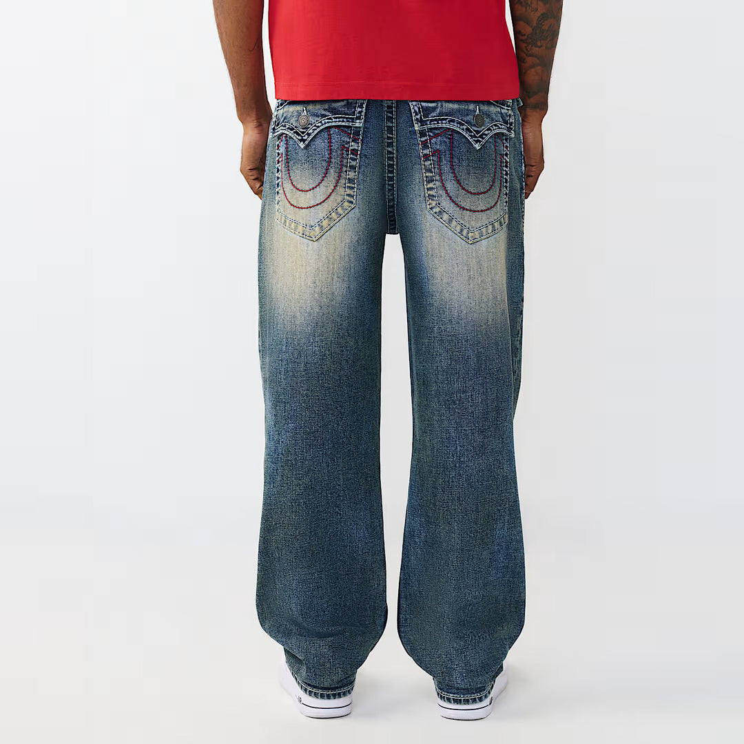 True Religion Bobby Big T Flap 32IN jeans chainlink distress dark wash - Shop-Tetuan