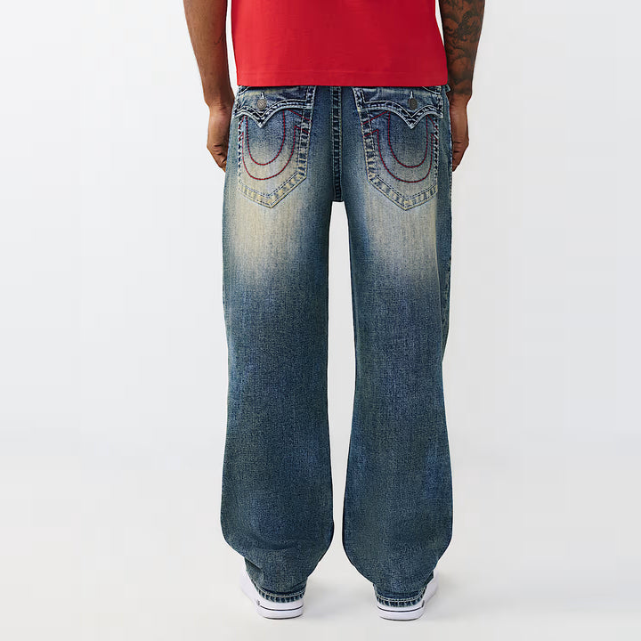 True Religion Bobby Big T Flap 32IN jeans chainlink distress dark wash - Shop-Tetuan