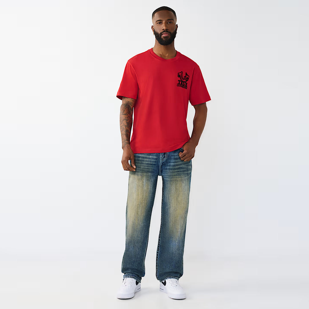 True Religion Bobby Big T Flap 32IN jeans chainlink distress dark wash - Shop-Tetuan