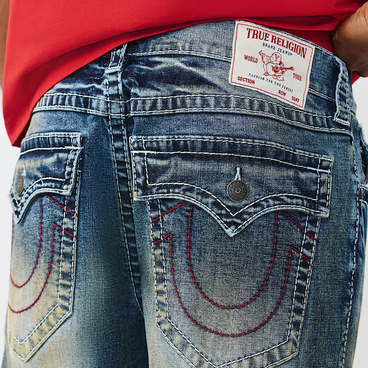 True Religion Bobby Big T Flap 32IN jeans chainlink distress dark wash - Shop-Tetuan