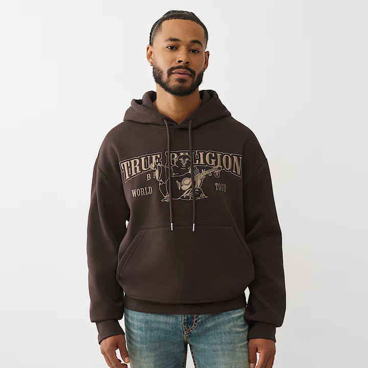 True Religion Boxy Logo Hoodie coffee bean