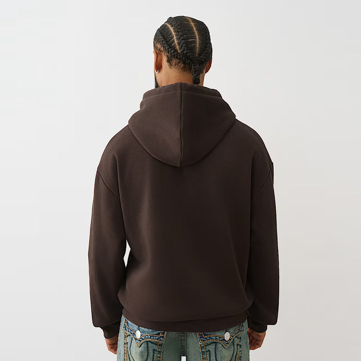 True Religion Boxy Logo Hoodie coffee bean