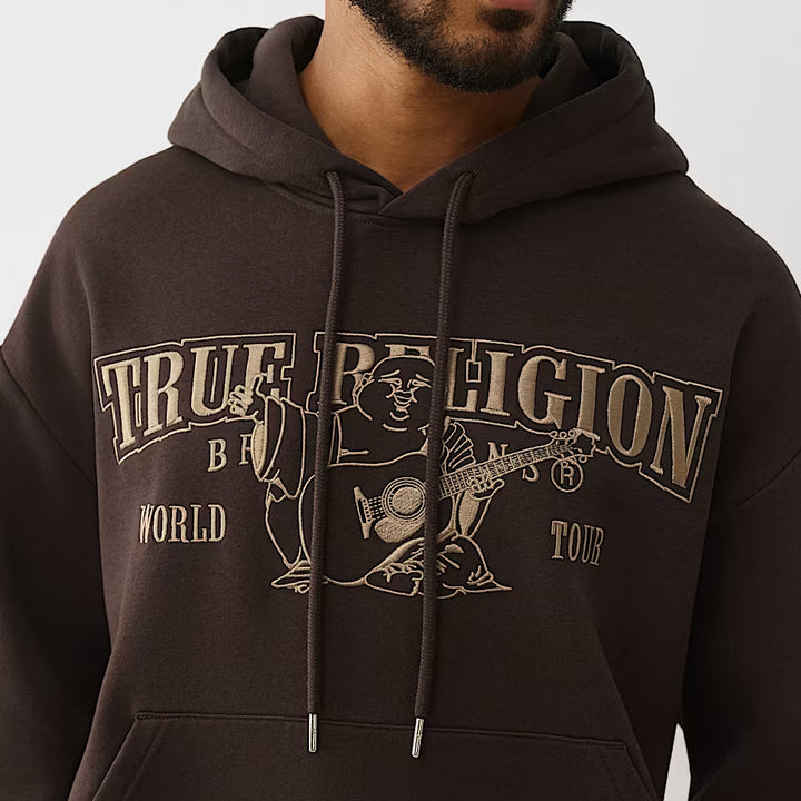 True Religion Boxy Logo Hoodie coffee bean