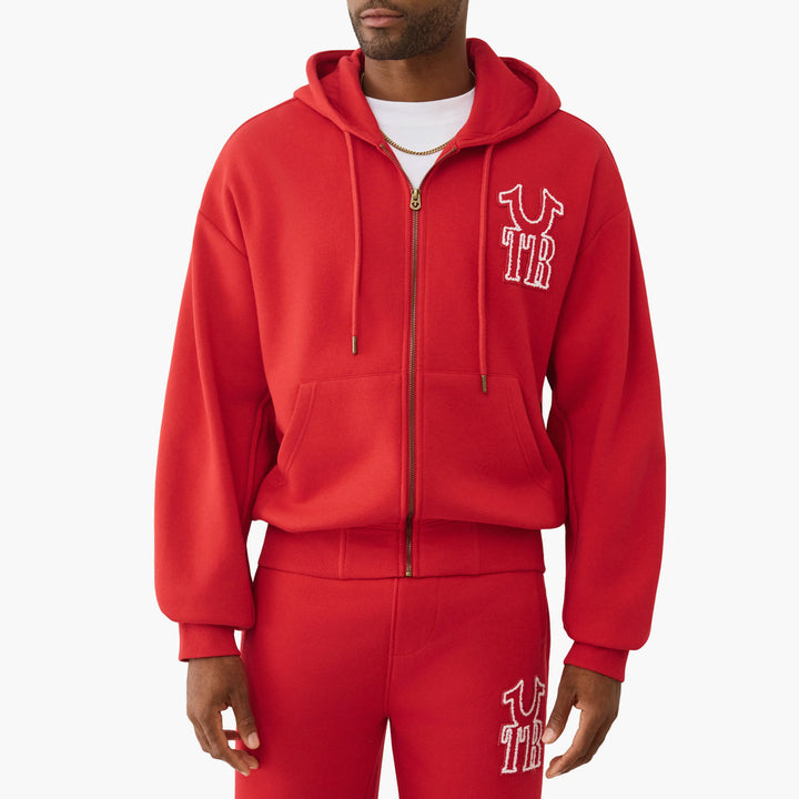 True Religion Rib Stitch Dept Boxy Zip Up trv red