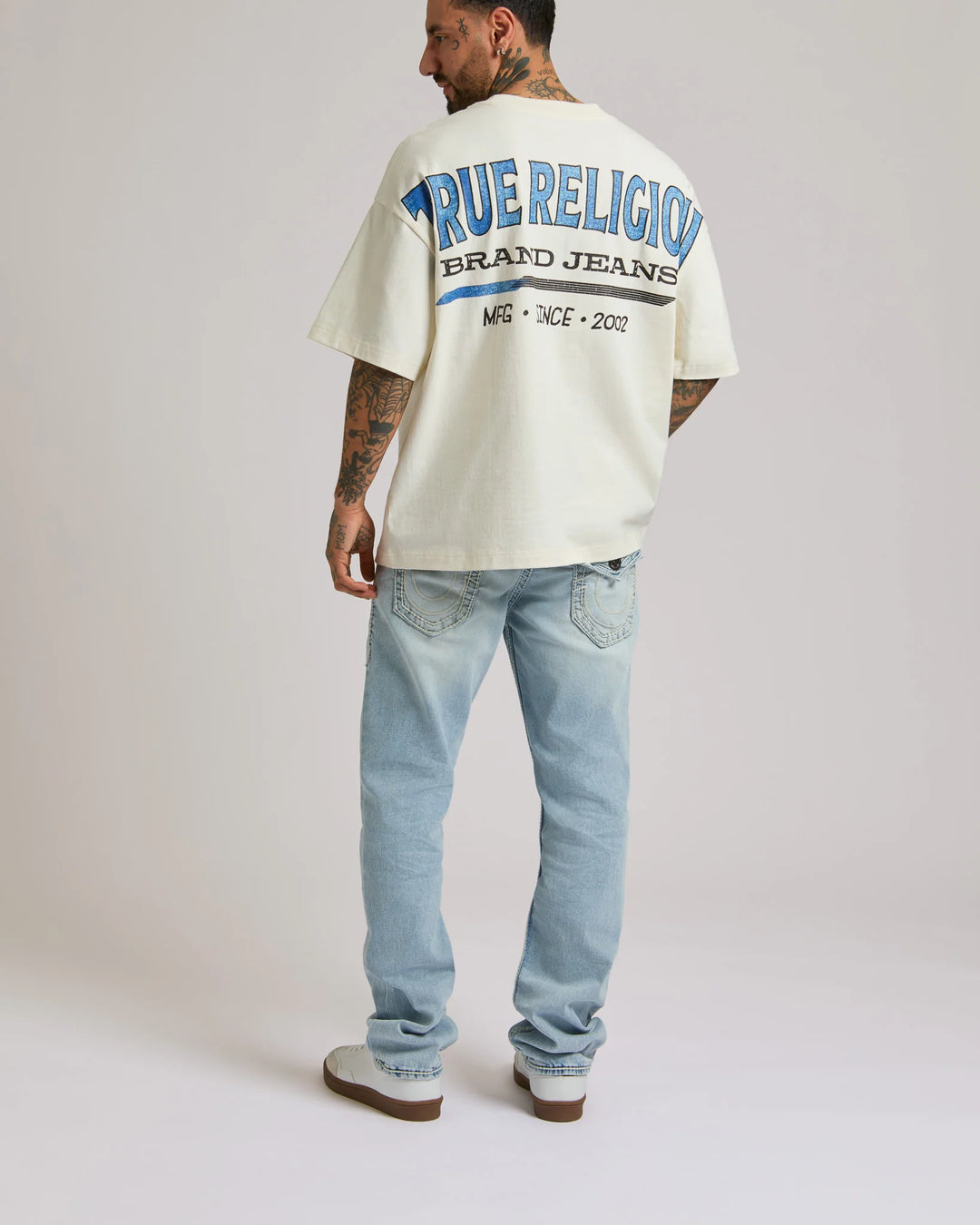 True Religion Ricky Ropestitch Flap 34inch jeans coastline ash light wash
