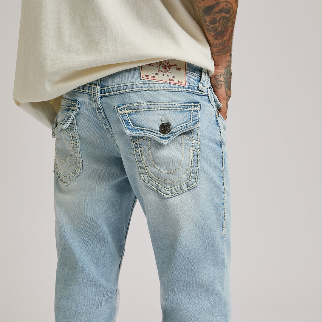True Religion Ricky Ropestitch Flap 34inch jeans coastline ash light wash
