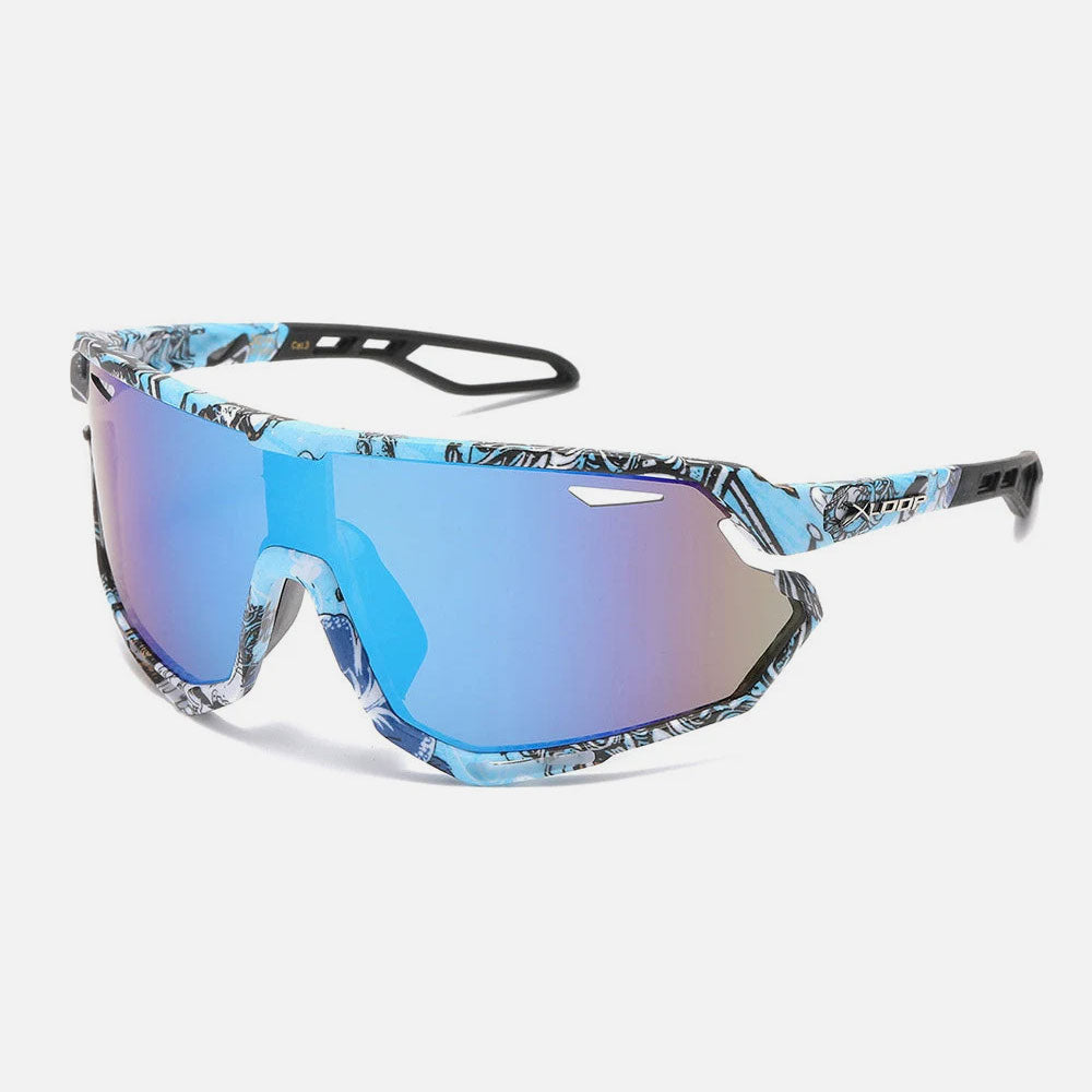 X-Loop Sport Shield Graffiti Color Print Sunglasses blue1