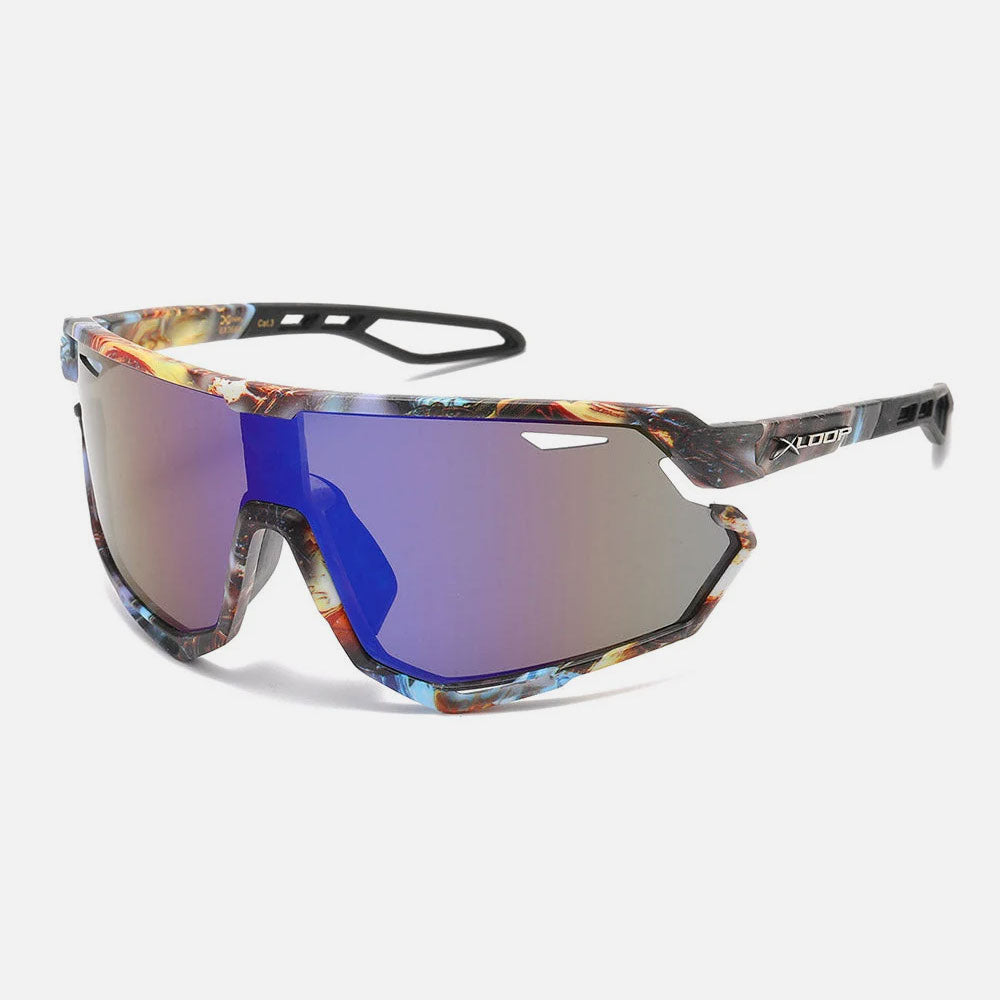 X-Loop Sport Shield Graffiti Color Print Sunglasses blue2