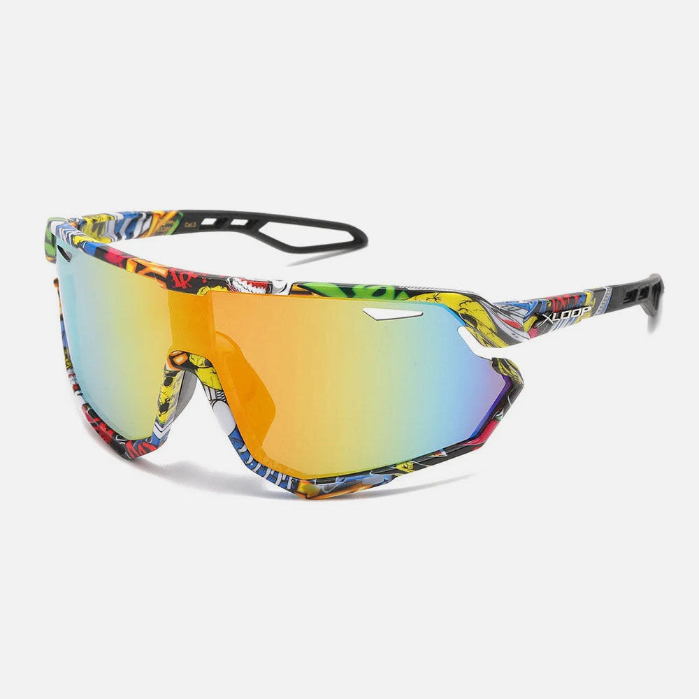 X-Loop Sport Shield Graffiti Color Print Sunglasses yellow lens