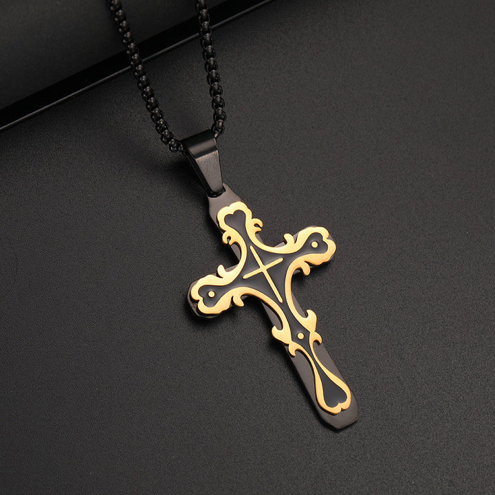 Baroque Cross Pendant Necklace black/gold