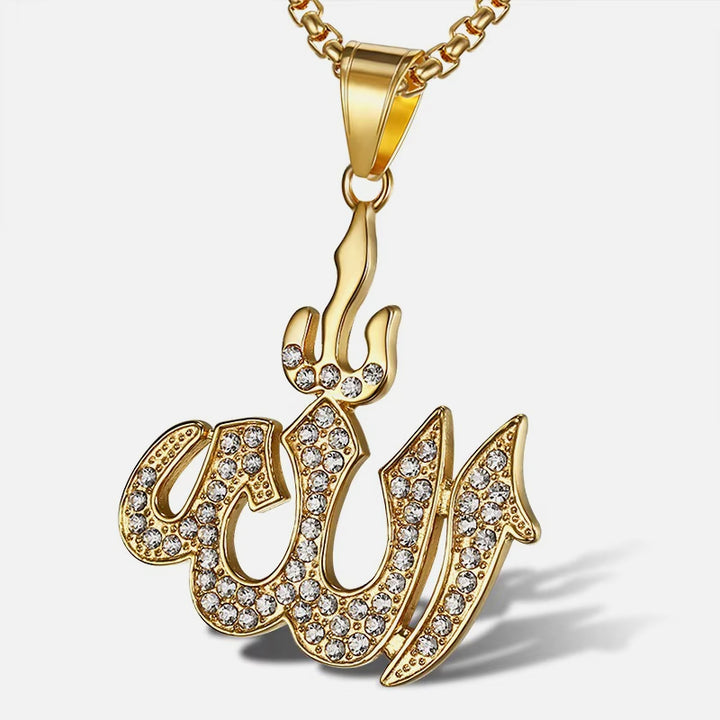 Allah Pendant Necklaces With Stones steel/gold