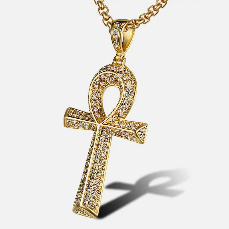 Iced Out ANK Cross Pendant Necklace gold - Shop-Tetuan