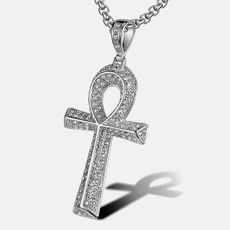 Iced Out ANK Cross Pendant Necklace silver - Shop-Tetuan