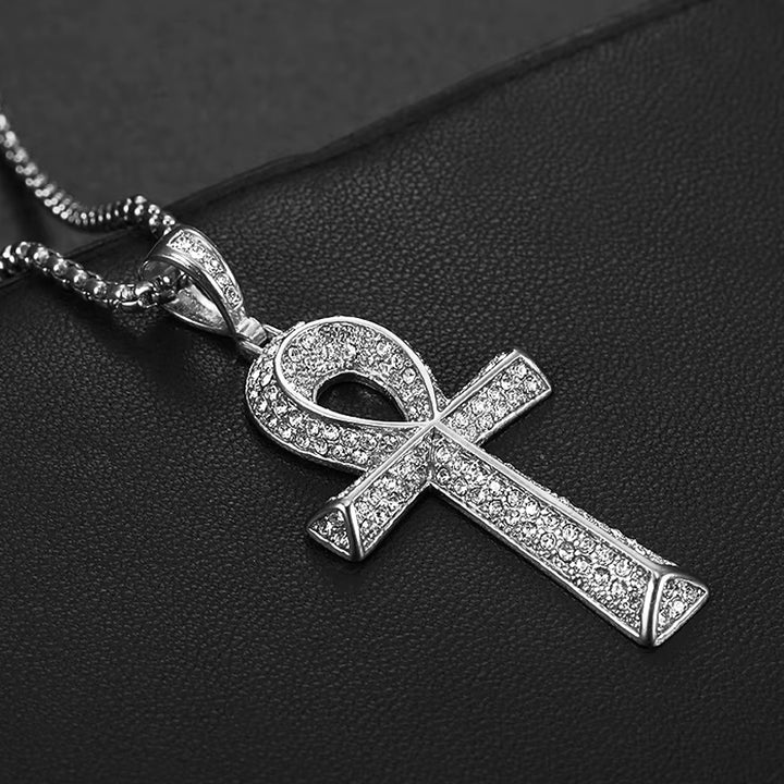Iced Out ANK Cross Pendant Necklace silver - Shop-Tetuan