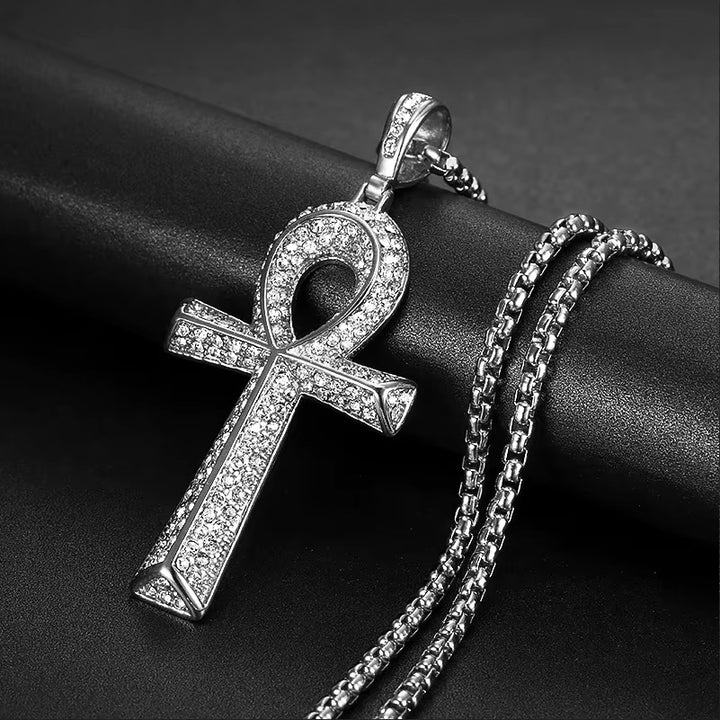 Iced Out ANK Cross Pendant Necklace silver - Shop-Tetuan