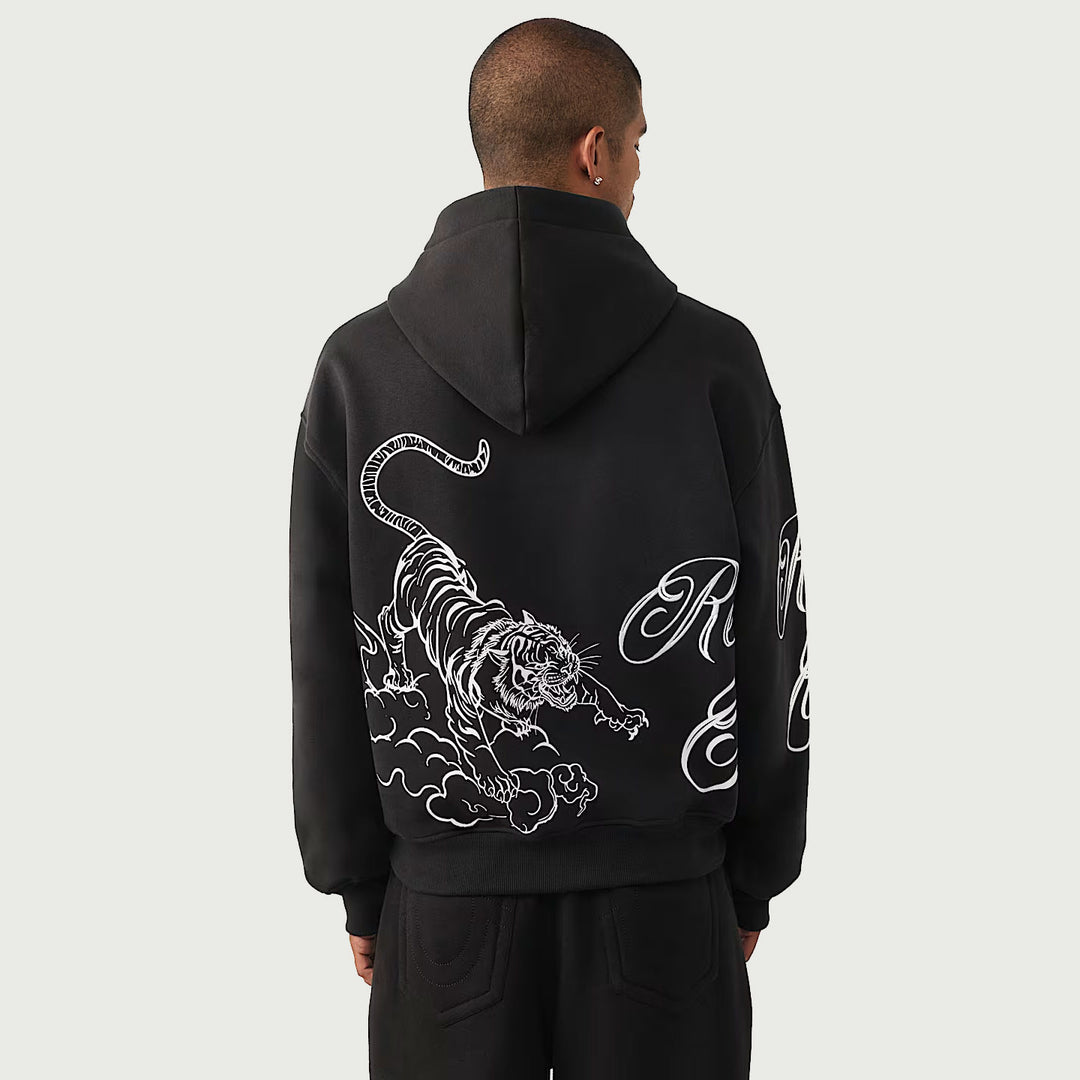 True Religion Tiger Script Boxy Hoodie jet black
