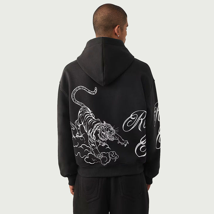 True Religion Tiger Script Boxy Hoodie jet black
