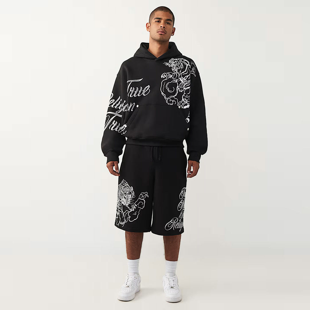 True Religion Tiger Script Boxy Hoodie jet black
