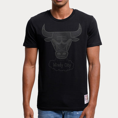 Mitchell & Ness NBA Black Tonal Print Tee C Bulls - Shop-Tetuan