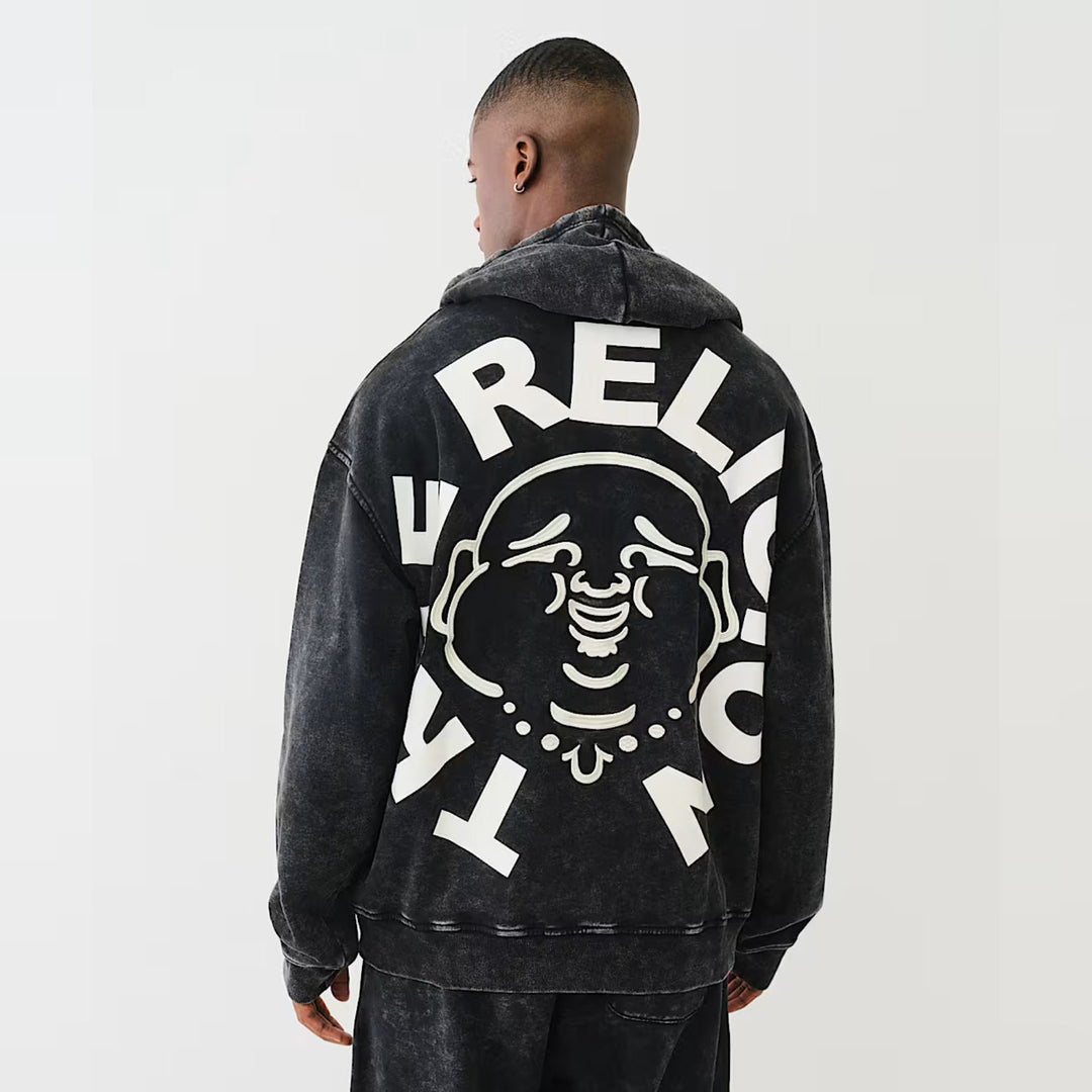 True Religion Mineral Buddha Face Hoodie jet black - Shop-Tetuan