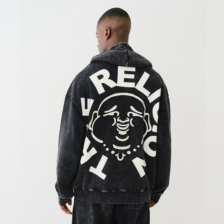 True Religion Mineral Buddha Face Hoodie jet black - Shop-Tetuan