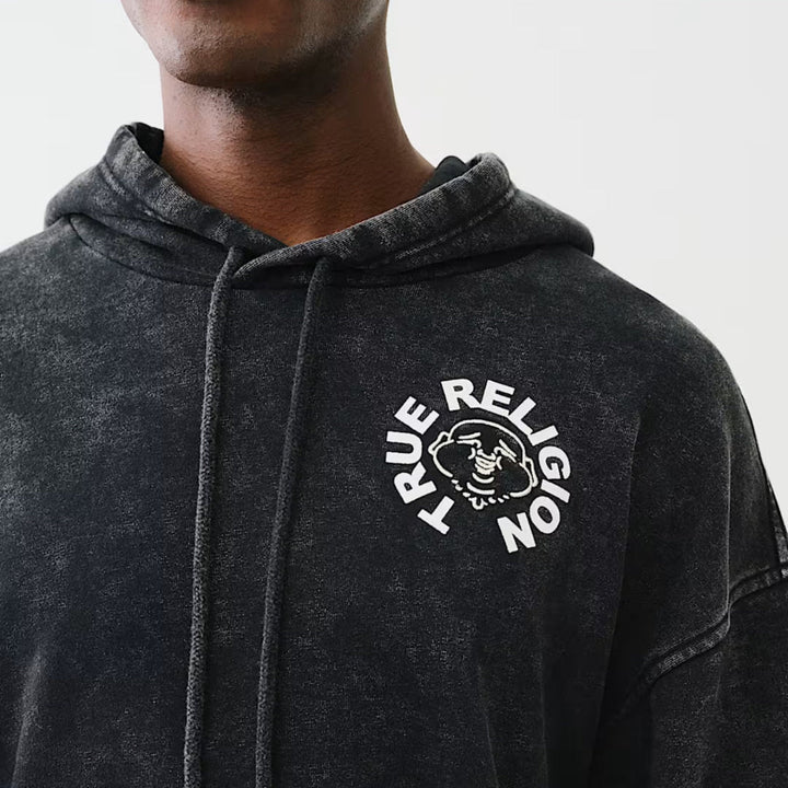 True Religion Mineral Buddha Face Hoodie jet black - Shop-Tetuan