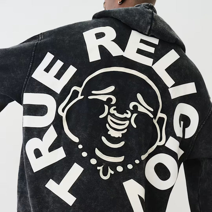 True Religion Mineral Buddha Face Hoodie jet black - Shop-Tetuan