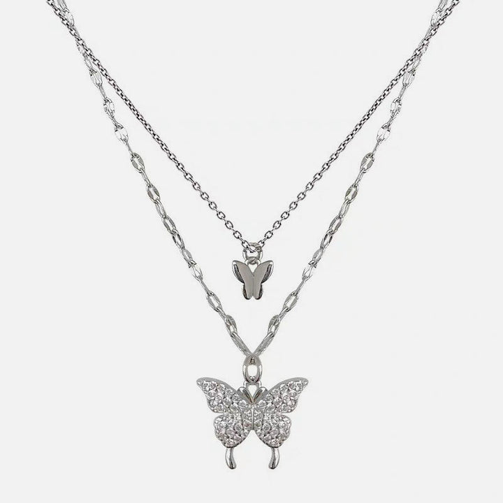 Diamond Butterfly Double Layer Necklace silver