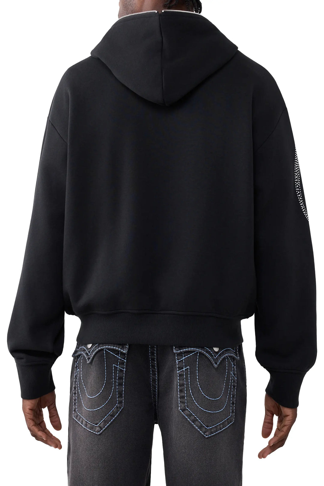 True Religion Crystal Script Boxy Zip Up Hoodie jet black