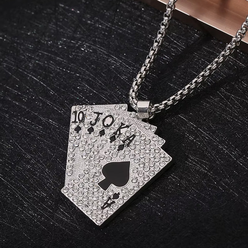 Playing Cards Pendant Necklace silver/black
