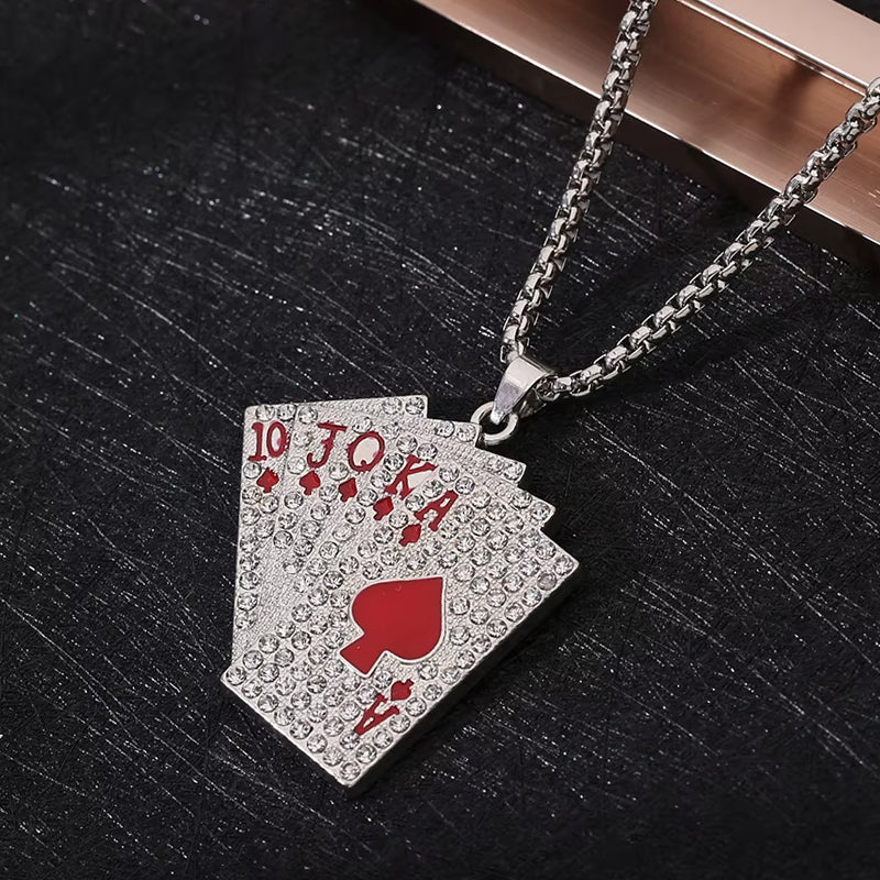 Playing Cards Pendant Necklace silver/red