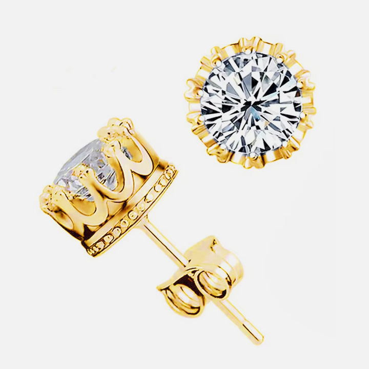 Crown Zircon Stud Earring 7.5mm x 7.5mm gold