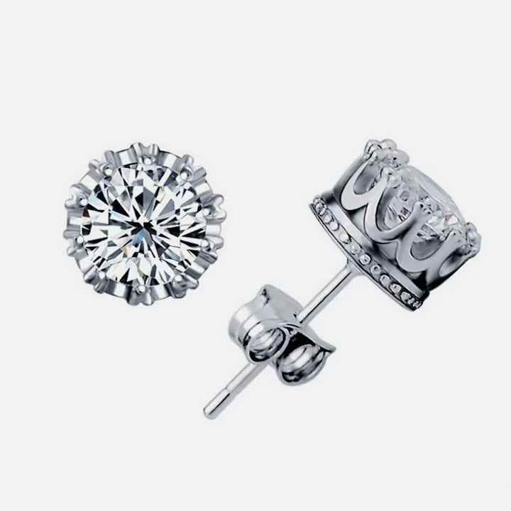 Crown Zircon Stud Earring 7.5mm x 7.5mm silver