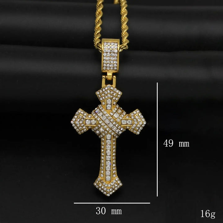 Diamond Cross Chain Pendant Necklace steel/gold - Shop-Tetuan