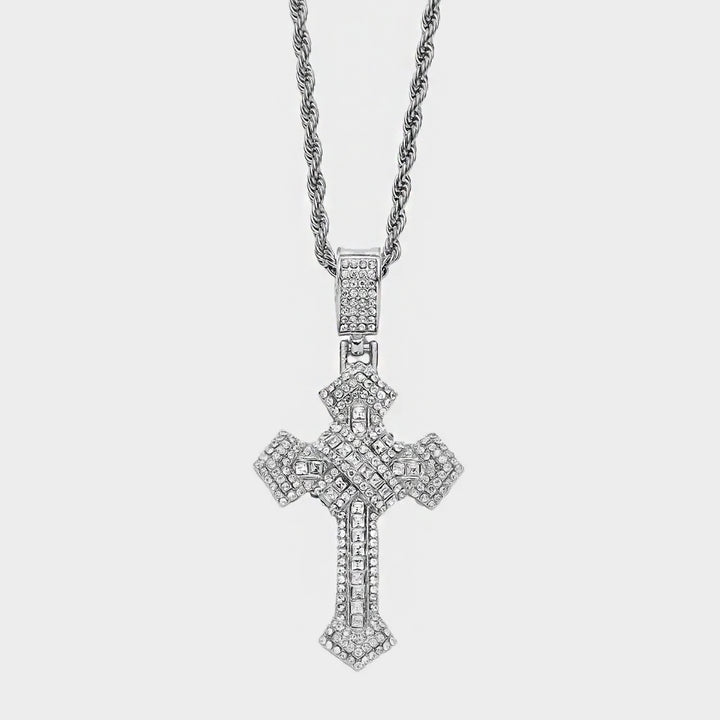 Diamond Cross Chain Pendant Necklace steel - Shop-Tetuan