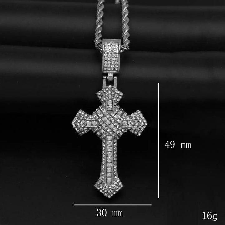 Diamond Cross Chain Pendant Necklace steel - Shop-Tetuan