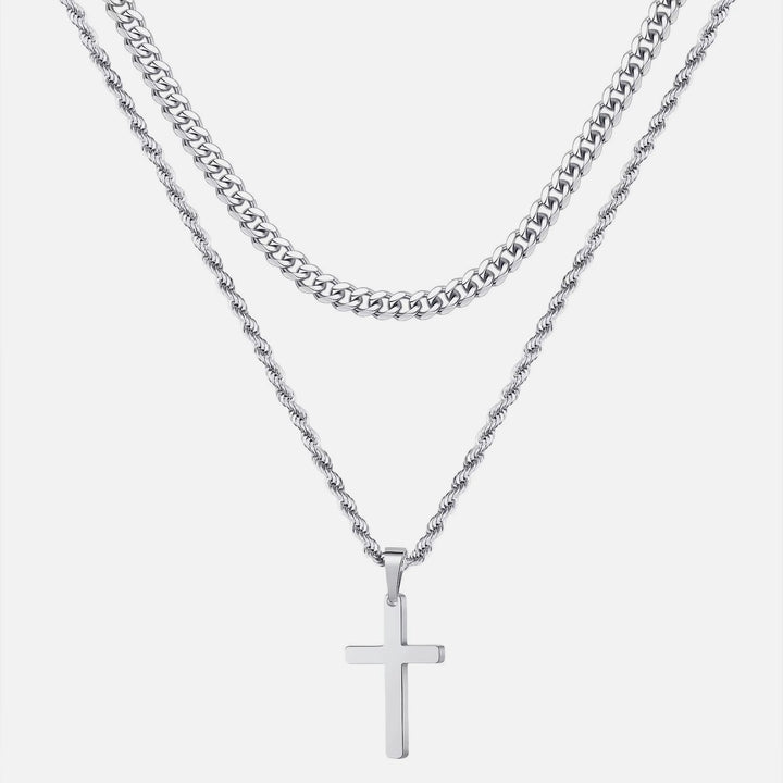 Double Layer Cross Pendant Chain silver