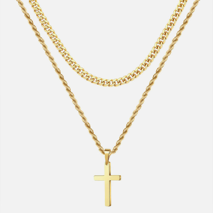 Double Layer Cross Pendant Chain gold