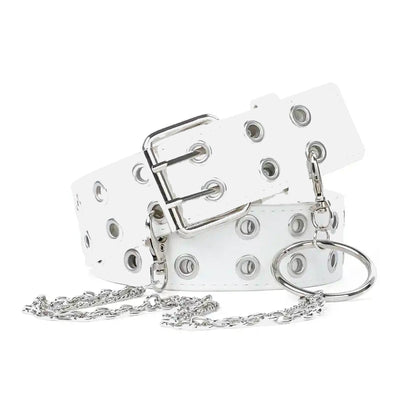 Grommet Belt With Double Eyelets Holes white - Shop-Tetuan