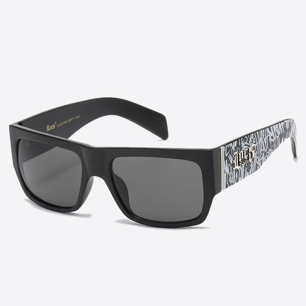 Locs Rectangle Graffiti Print Sunglasses black - Shop-Tetuan