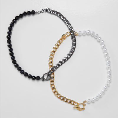 Urban Classics Half Pearl Exchangable Necklace 2-Pack gold/gunmetal - Shop-Tetuan