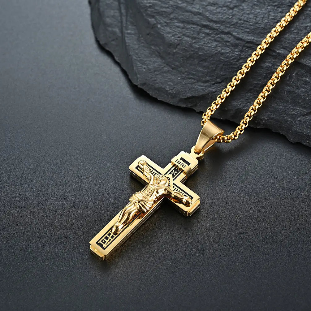 INRI Cross Chain Pendant Necklace gold - Shop-Tetuan