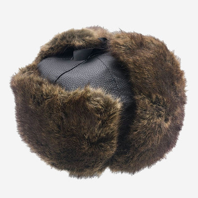 Faux Leather Trapper Hat black/brown - Shop-Tetuan