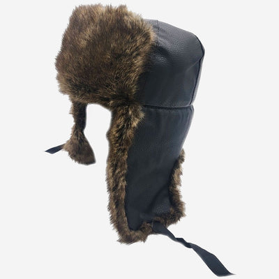 Faux Leather Trapper Hat black/brown - Shop-Tetuan