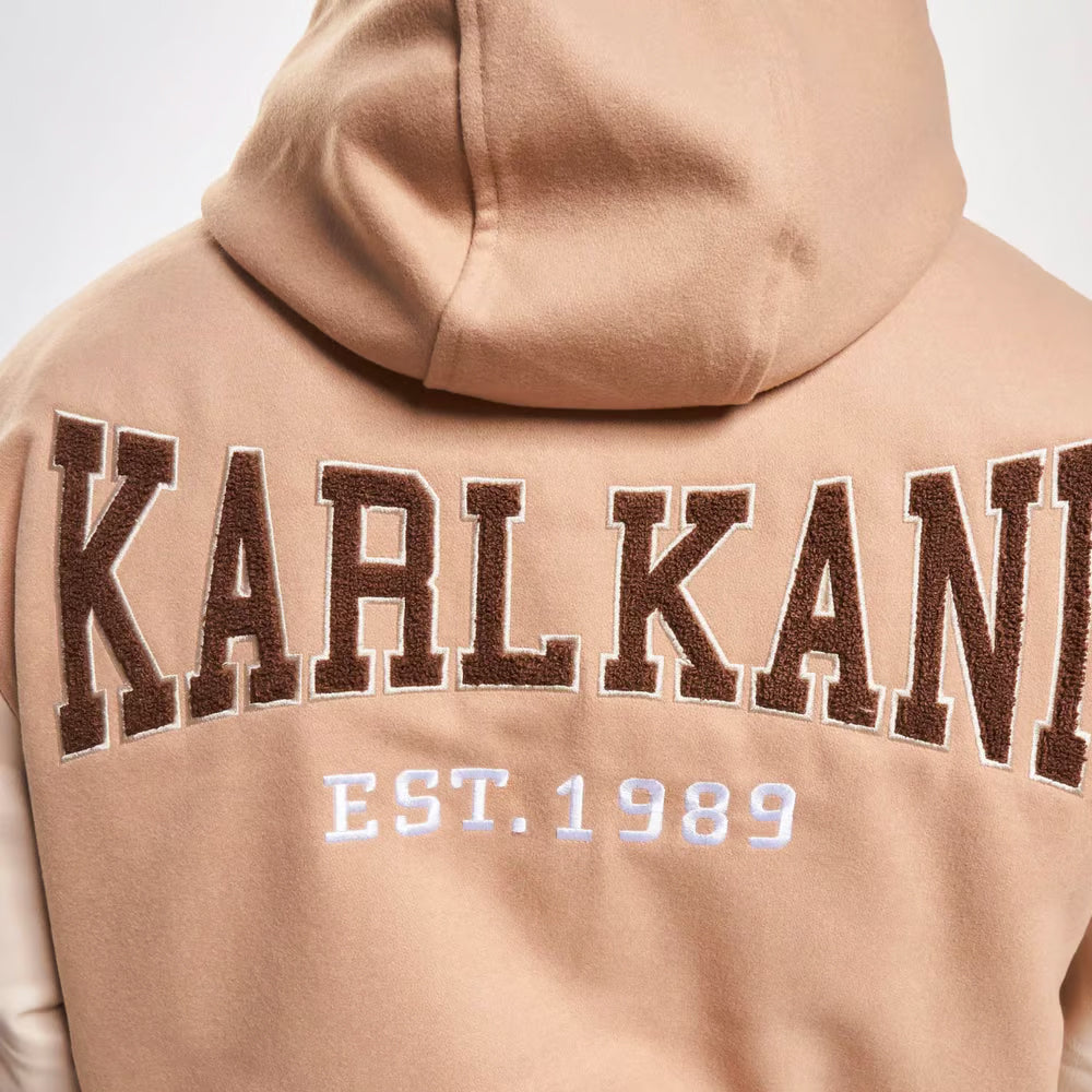 Karl Kani Retro Patch Hooded Block College Jacket sand/off white - Shop-Tetuan