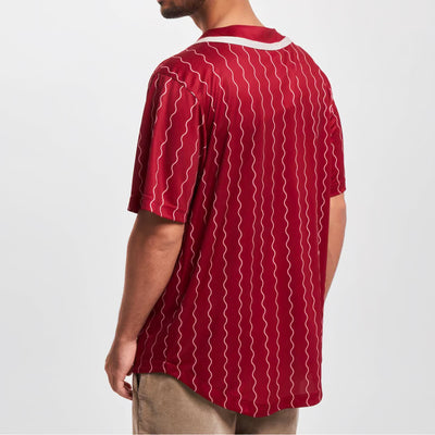 Karl Kani Varsity Ziczac Pinstripe Baseball Shirt dark red/white - Shop-Tetuan