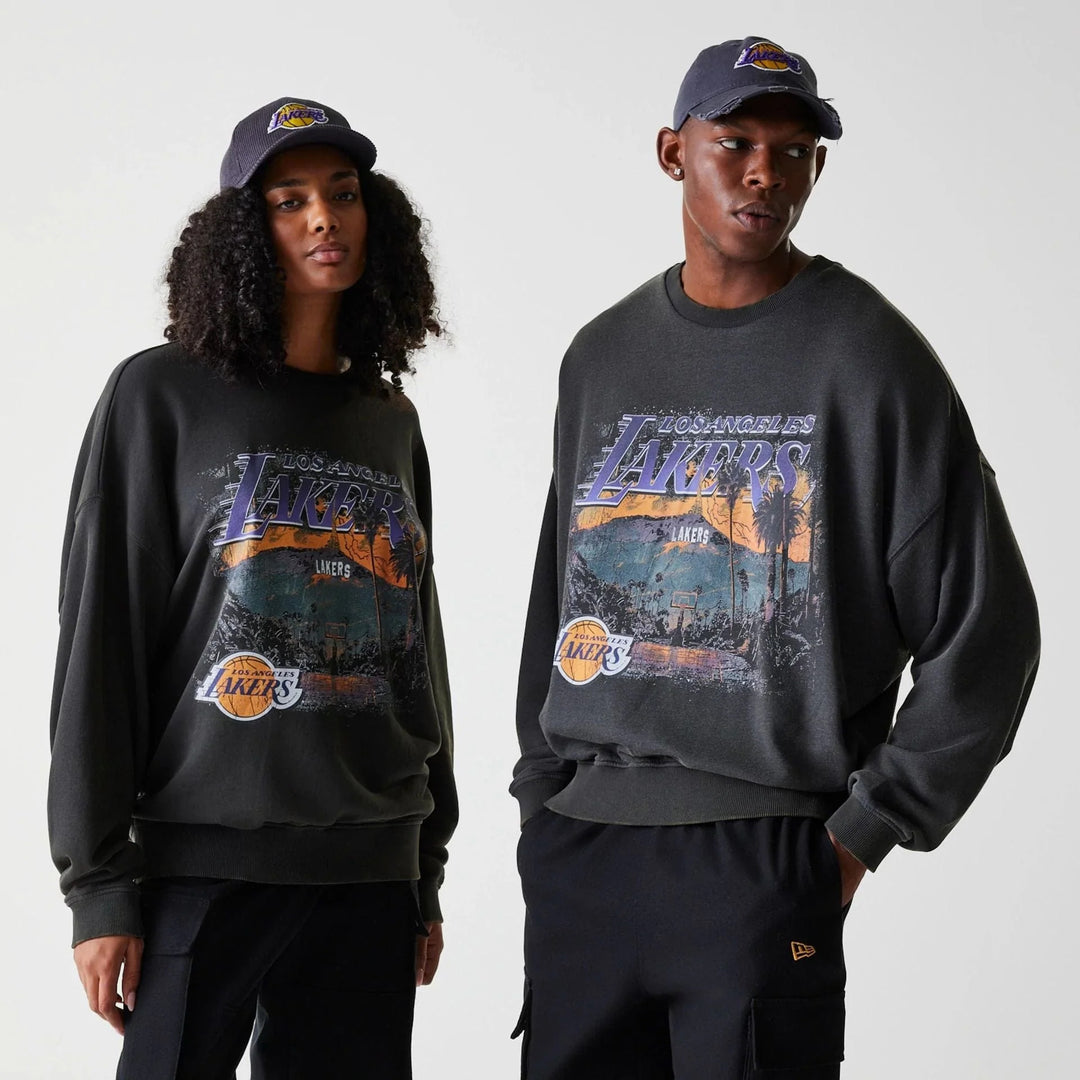 New Era NBA Washed Oversized Crewneck LA Lakers Graphic Grey - Shop-Tetuan