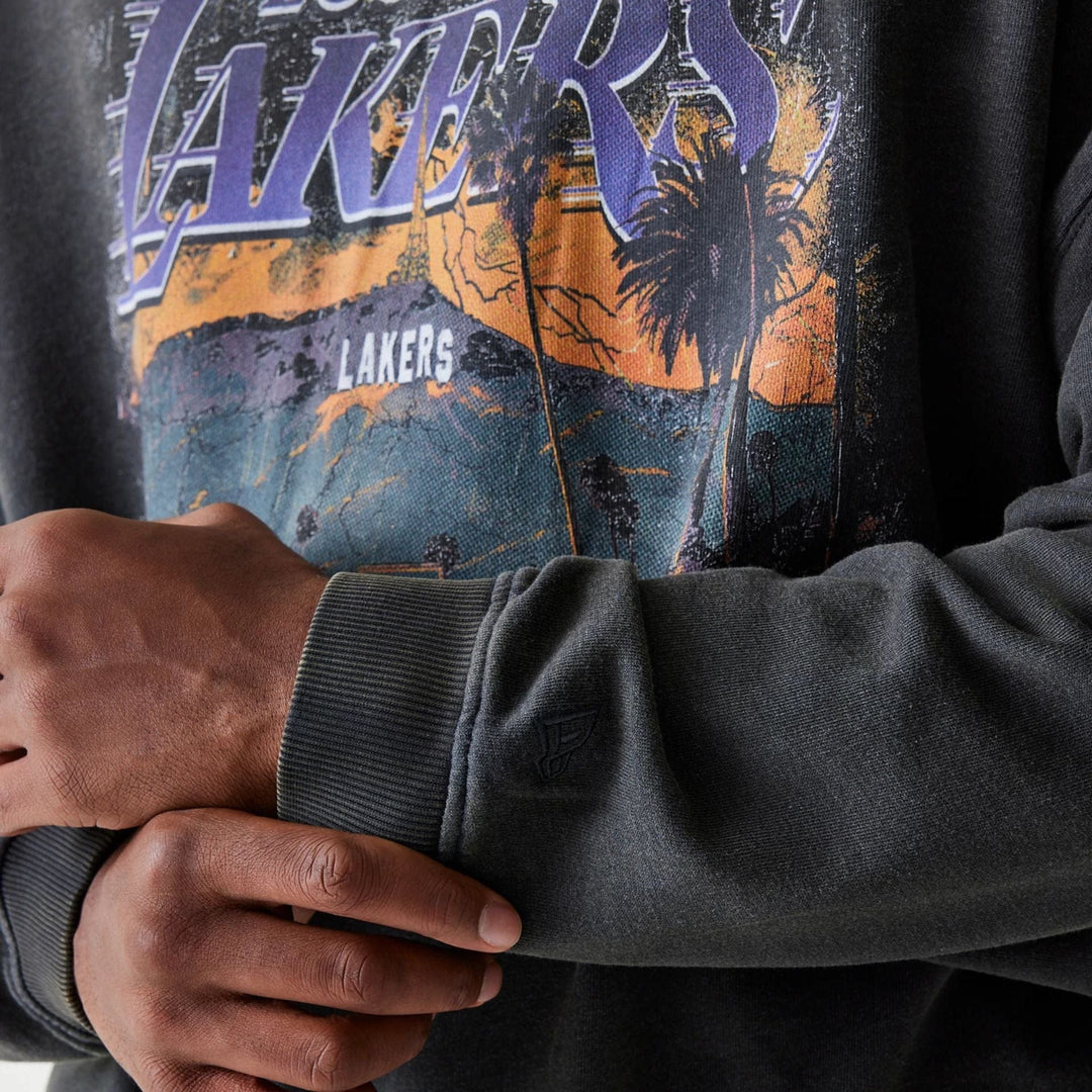 New Era NBA Washed Oversized Crewneck LA Lakers Graphic Grey - Shop-Tetuan
